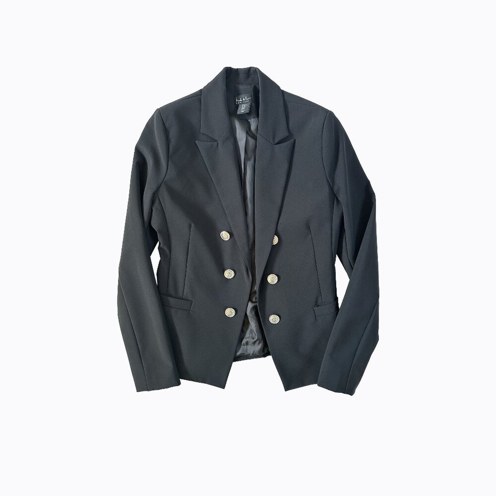 Nicole Miller Black Open Blazer XS Whimsigoth Y2K Military Tailored Office Siren - Picture 3 of 7